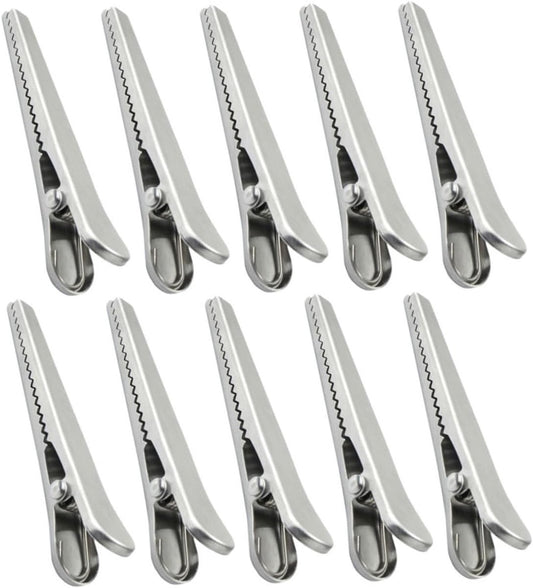 10 pieces - sealing clips - High clamping force closure clips - Freshness clips - Bag clips - Alligator clips - Easy to use - Multifunctional - for kitchen and home - for Candy & Snack Packaging - stainless steel - silver - 11.5cm