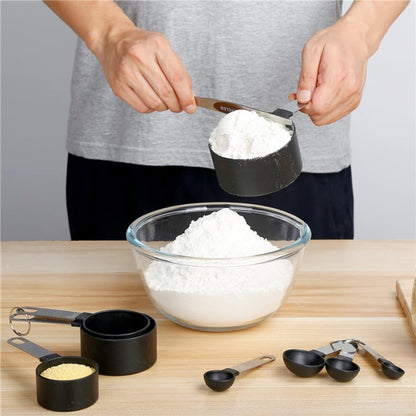 8-Piece Set of Measuring Spoons & Cups - Measuring Cups - Measuring Cups - Scoops in Various Sizes - Cups & Spoons - Durable - Practical - For Precise Weighing and Measuring - Black - Image 2