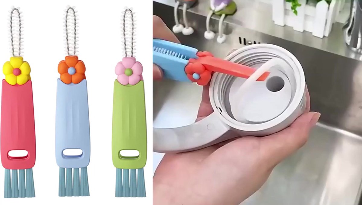 Gap Cleaner - 3 In 1 Cup Lid Cleaning Brush - 3 Pieces - Crevice Brush - Scrubbing Brush - Cleaning Tools - Cleaning Brush For Door Window Rails - For Bottle Crevices, Tight Spaces, Cup - Rotating Kitchen Cleaning Brush - Cup Lid Cleaner - Image 2