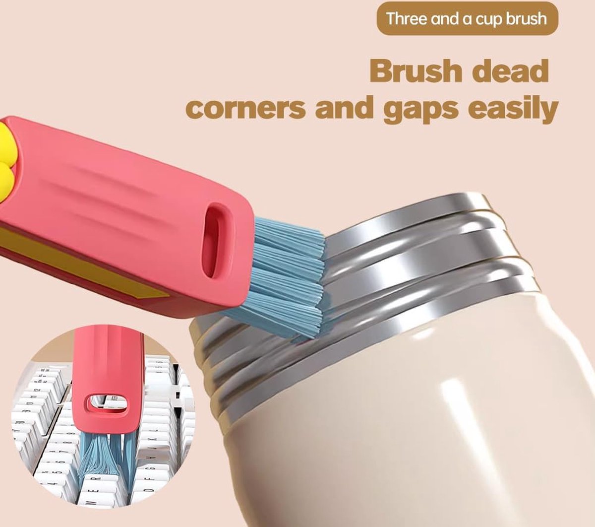 Gap Cleaner - 3 In 1 Cup Lid Cleaning Brush - 3 Pieces - Crevice Brush - Scrubbing Brush - Cleaning Tools - Cleaning Brush For Door Window Rails - For Bottle Crevices, Tight Spaces, Cup - Rotating Kitchen Cleaning Brush - Cup Lid Cleaner - Image 3