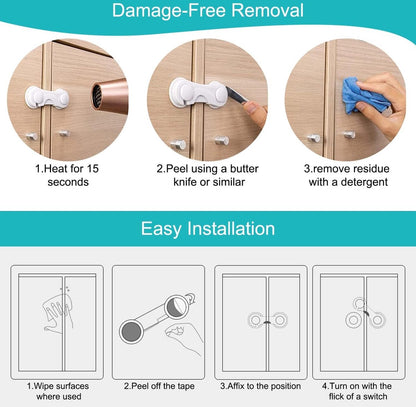 10 Pieces - Child Lock - Drawer Child Lock - Refrigerator Lock - Cabinet Child Locks - Cabinet Door Child Safety - Child Security - No Drilling Required - Safety Lock - Door Security - Baby Lock - Child Locks - Drawer Lock - White - Cabinet & Drawer Secur - Image 3