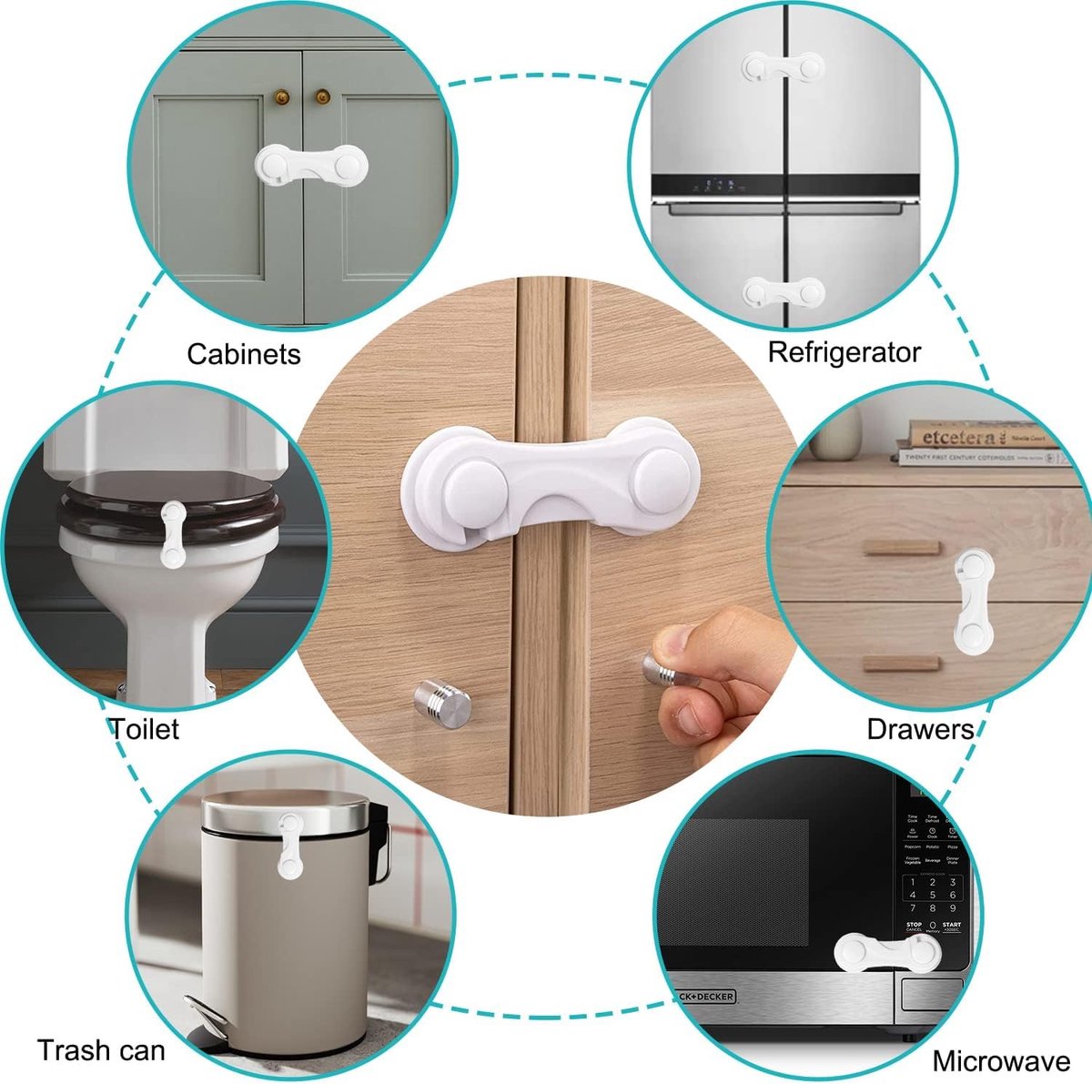 10 Pieces - Child Lock - Drawer Child Lock - Refrigerator Lock - Cabinet Child Locks - Cabinet Door Child Safety - Child Security - No Drilling Required - Safety Lock - Door Security - Baby Lock - Child Locks - Drawer Lock - White - Cabinet & Drawer Secur - Image 5