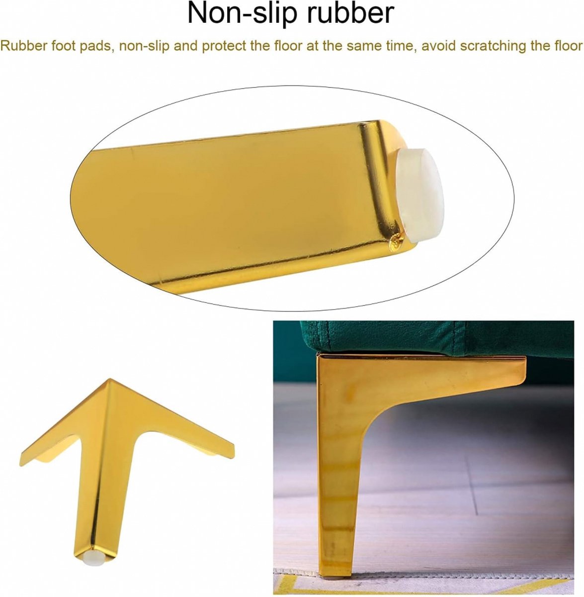 Metal Triangular Furniture Legs - 4 Pieces - Table Legs - 13 Cm - With Screws - Furniture Leg - Table Leg - High Load Capacity - Furniture Table Legs - Table Component - Heavy Metal Furniture - Floor Protection - Non-Slip and Wear-Resistant - Gold - Image 3