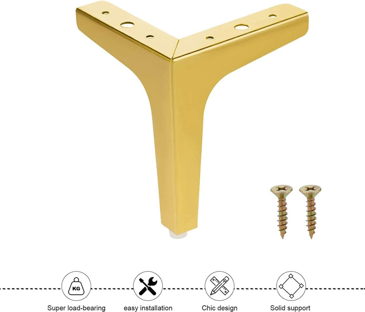 Metal Triangular Furniture Legs - 4 Pieces - Table Legs - 13 Cm - With Screws - Furniture Leg - Table Leg - High Load Capacity - Furniture Table Legs - Table Component - Heavy Metal Furniture - Floor Protection - Non-Slip and Wear-Resistant - Gold - Image 4