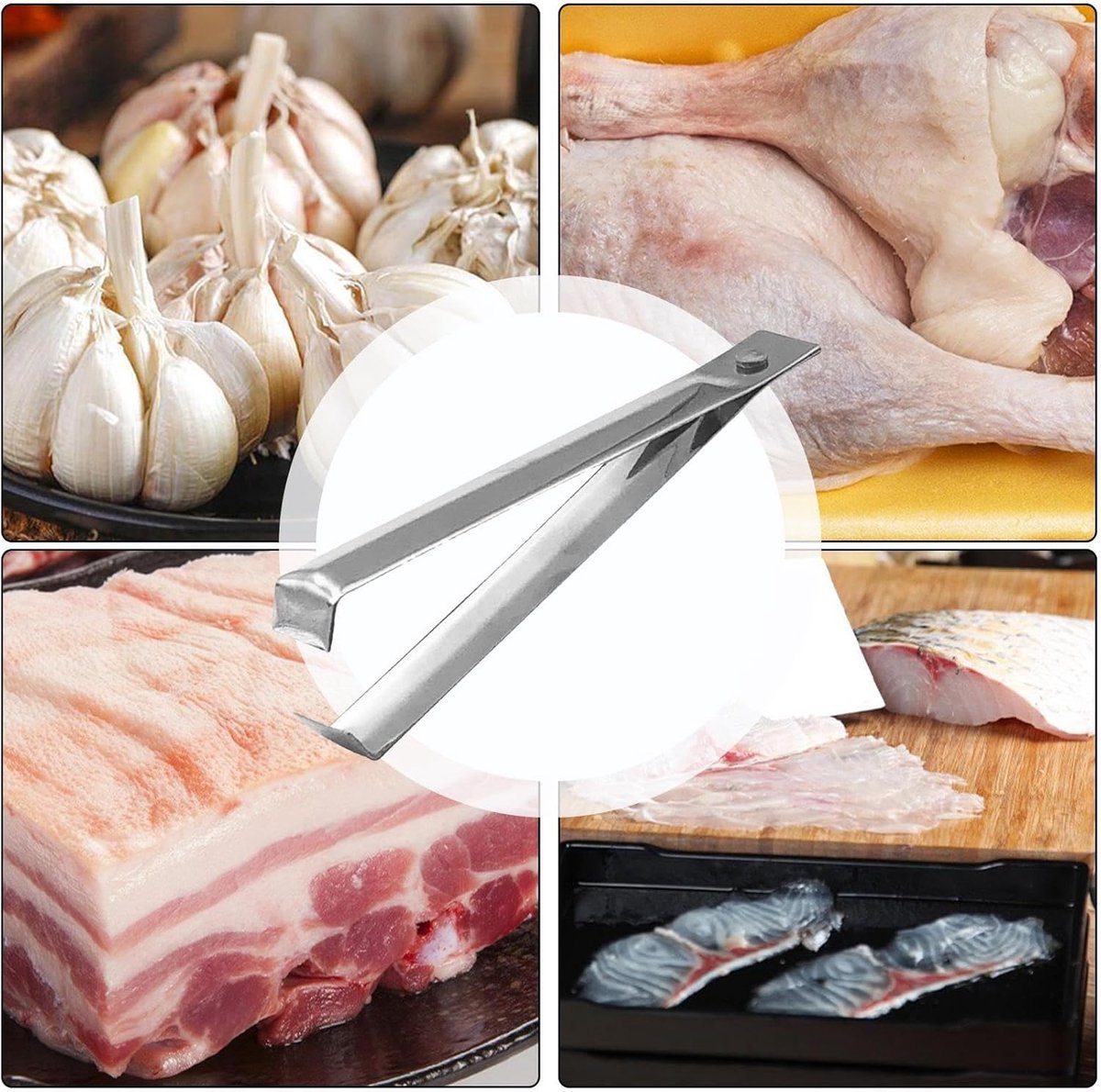 Garlic Peeler - 2 Pieces - Fishbone Tweezers - Tweezers - Kitchen Tweezers - Kitchen Aid - Silver-colored - Ergonomic Handle - Easy to Use - 10.9cm - Stainless Steel - Image 4