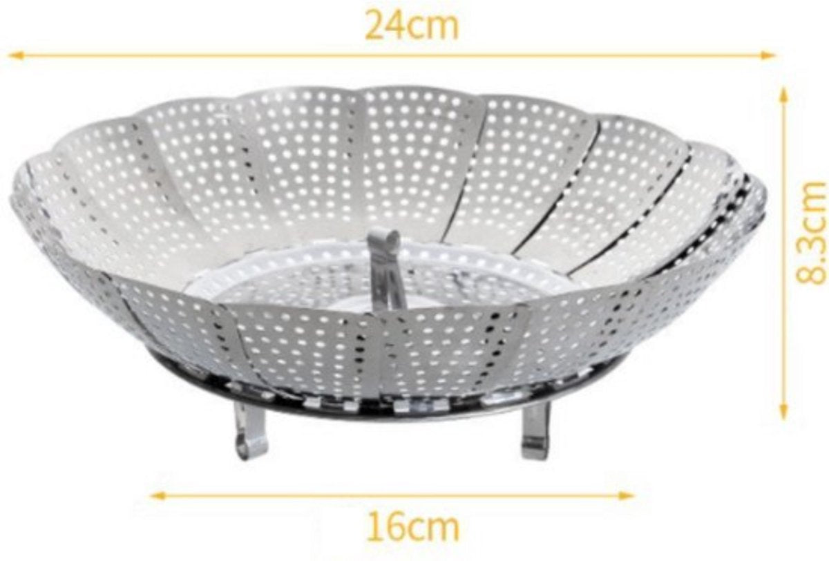 Steamer Basket - Vegetable Steamer - Stainless Steel - Steaming Rack - Steamer Basket Pan - Adjustable - Foldable Steamer Basket - Diameter 24 Cm - Steam Flower - Steamer Basket - For Vegetables, Pans and Various Cooking Processes - Silver - 1 Piece - Image 3