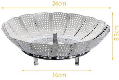 Steamer Basket - Vegetable Steamer - Stainless Steel - Steaming Rack - Steamer Basket Pan - Adjustable - Foldable Steamer Basket - Diameter 24 Cm - Steam Flower - Steamer Basket - For Vegetables, Pans and Various Cooking Processes - Silver - 1 Piece - Image 3