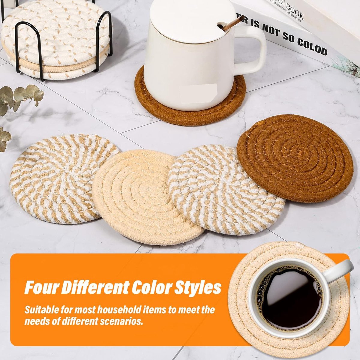 Coasters - 8-piece - Stylish Coasters - Coasters for Glasses - Coaster Set - Round Coaster Design - Anti-Slip - Heat Resistant - Gift - with Holder - Image 2