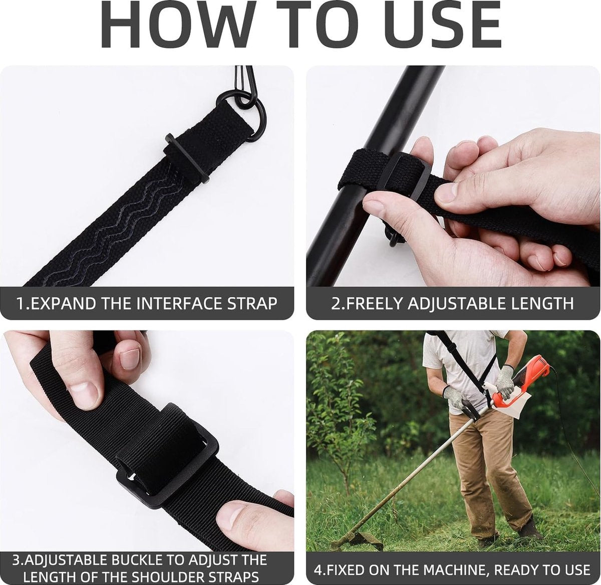 Brushcutter Harness - Adjustable - Durable - Carrying Harness - Nylon Strap Accessory - Universal - Harness - Shoulder Straps - Harness - Accessories For Lawn Mowers - Weed Eater Strap - Black - For Brushcutter Grass Trimmer - Image 4