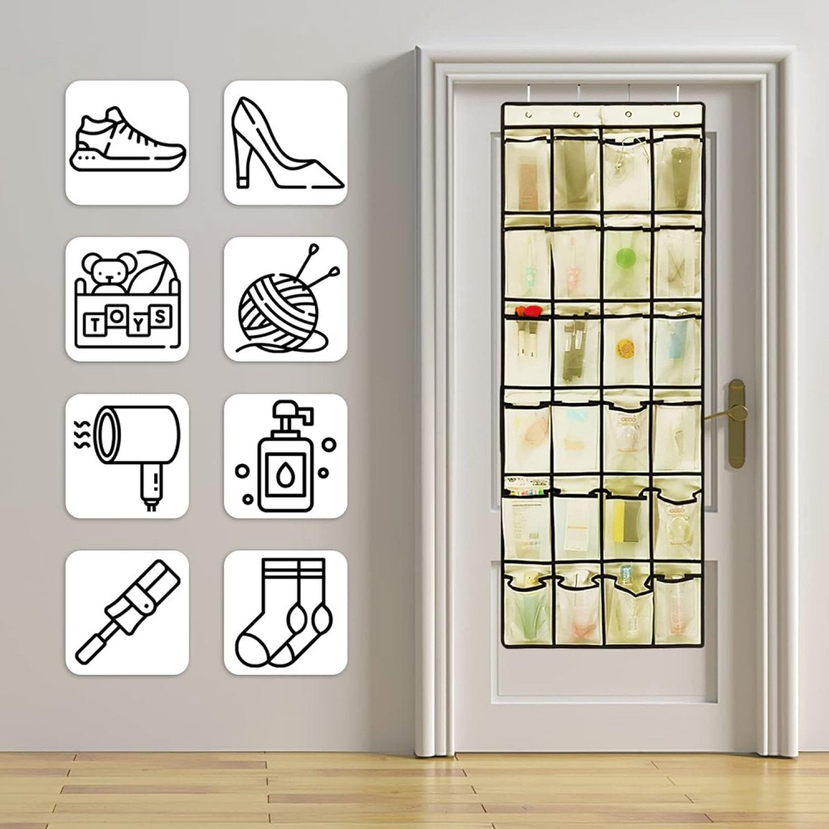 Hanging Shoe Bag - 24 Slots - Shoe Storage - Door Organizer - Hanging Shoe Rack - Shoe Organizer - Door Storage Bag - Hanging Storage - Solution for Shoes Scattered Around - Hanging Shoe Cabinet - Shoe Bag - Beige - Image 3