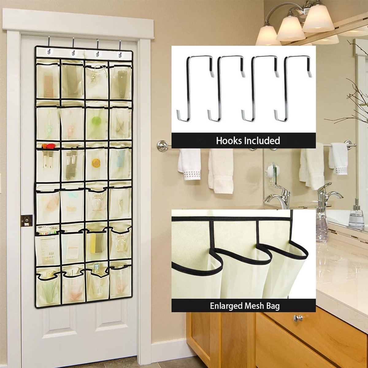 Hanging Shoe Bag - 24 Slots - Shoe Storage - Door Organizer - Hanging Shoe Rack - Shoe Organizer - Door Storage Bag - Hanging Storage - Solution for Shoes Scattered Around - Hanging Shoe Cabinet - Shoe Bag - Beige - Image 4