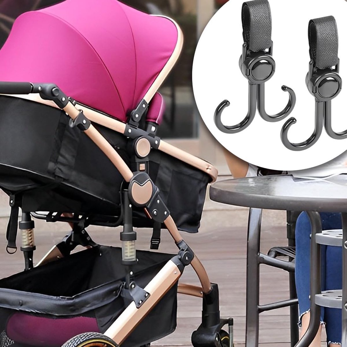 Stroller Bag Hooks - 6 Pieces - Bag Hook - Bag Hanger - Buggy Hooks - Baby Stroller - Diaper Bag Hook - Shopping Hook - Hooks for Bags - Universal Hook - Buggy Hook - Extra Sturdy - For Stroller, Buggy, Wheelchair - Black - Image 2