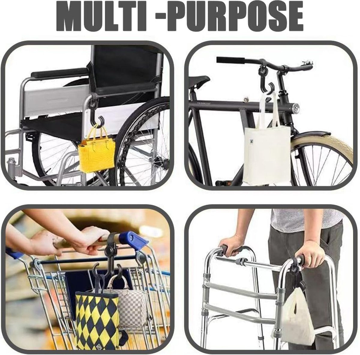 Stroller Bag Hooks - 6 Pieces - Bag Hook - Bag Hanger - Buggy Hooks - Baby Stroller - Diaper Bag Hook - Shopping Hook - Hooks for Bags - Universal Hook - Buggy Hook - Extra Sturdy - For Stroller, Buggy, Wheelchair - Black - Image 4