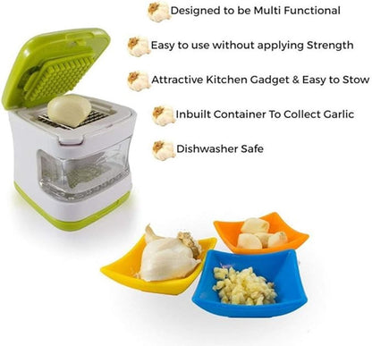 1Pcs Stainless Steel Ginger Garlic Press - Kitchen Chopper - Crusher - Dicer - Garlic Grinder - Garlic Press Crusher Multifunctional - with Clear Tray - for Walnut Peanut Ginger Mincer Garlic Chopper Practical Kitchen Tool (Green) - Image 5