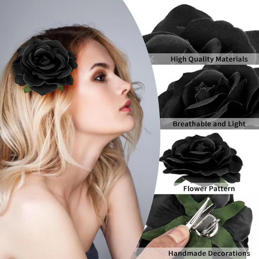 Luxury Hair Clips - 4 Premium Hair Clips - Flower Hair Clip - Women's Hairpins - Large Hair Clips - Hair Claw - Hair Clip - Hair Clip - Retro - Elegance - Add Charm - For Women - Gift for Woman - Black - Image 3