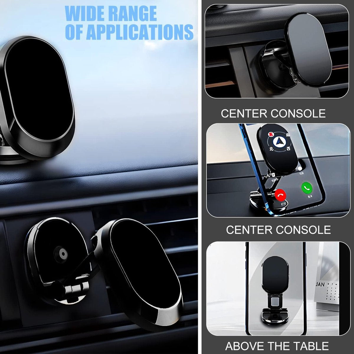Magnetic Car Phone Holder - Magnetic Car Phone Holder - Foldable Multi-Angle Rotation - 360 Degree Rotatable Magnetic Phone Holder - For Mobile Phones / Smartphones In The Car - Universal Magnetic Release - Black - Image 2