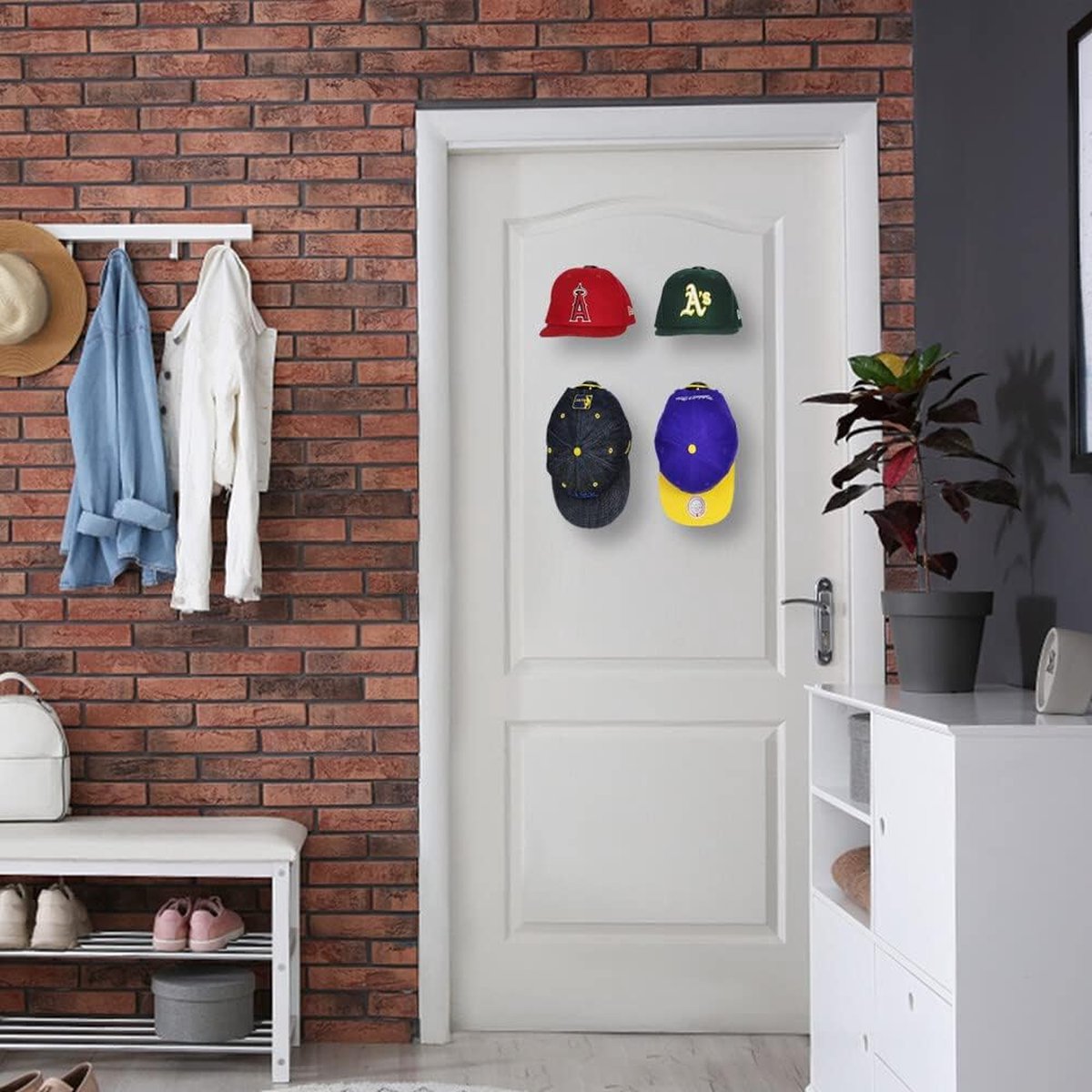Cap Rack Set of 8 - Wall Cap Holders - Cap Hooks - With Screws and Tape - Two Installation Methods - Cap Rack Coat Rack - Cap Rack Storage System - Cap Storage Bag - Hat Holder - Cap Organizer - Double Suspension - Transparent - Image 4