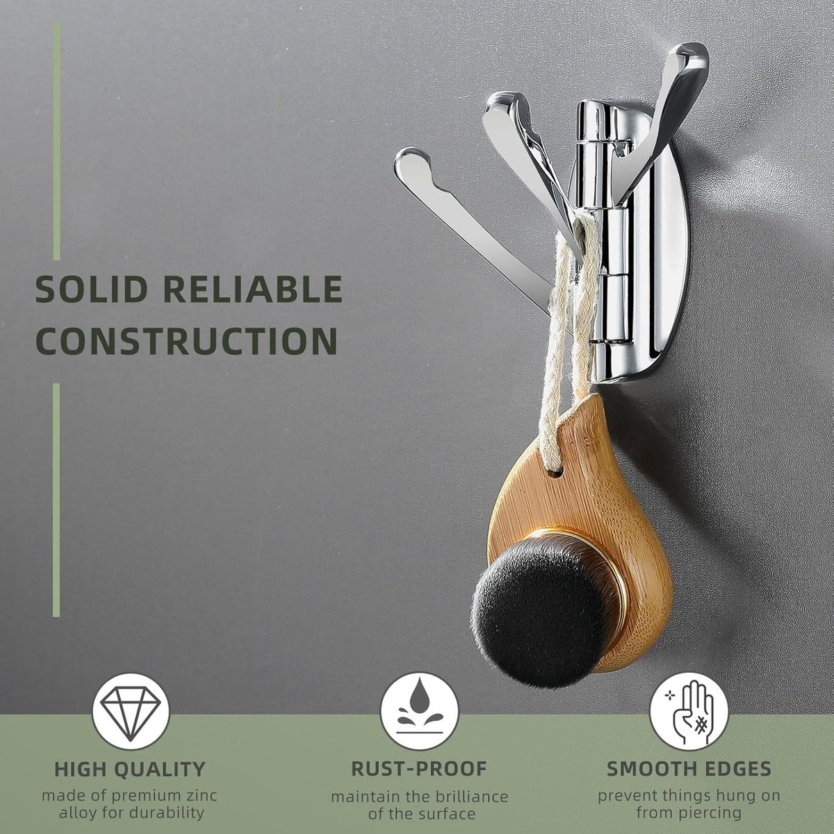 Wall Hook - Swivel Hooks - Foldable Coat and Towel Hook - Triple Hook - Small Hooks - Hanging Hooks - Wall Hook - Coat Hook - Towel Hanger - Small Towel Hooks - Coat Rack Hook - Coat Rack Hooks - Hat Hook - Metal - For Bathroom, Kitchen - Chrome Silver - Image 4