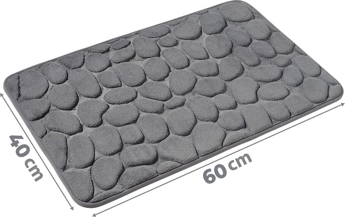 Bath Mat - 40x60 Cm - Shower Mat - Floor Mat - Bathroom Mat or Toilet Mat - Absorbent Bath Mat - Bath Mats - Bathroom Accessories - Easy to Wash - With Pebble Texture - Absorbent Floor Mats - Dark Grey - 1 Piece - Image 3