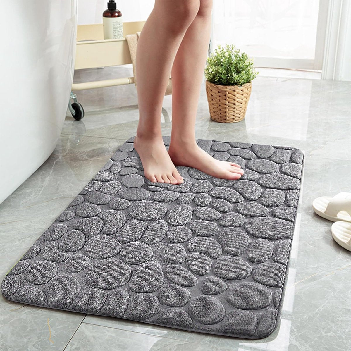Bath Mat - 40x60 Cm - Shower Mat - Floor Mat - Bathroom Mat or Toilet Mat - Absorbent Bath Mat - Bath Mats - Bathroom Accessories - Easy to Wash - With Pebble Texture - Absorbent Floor Mats - Dark Grey - 1 Piece - Image 4