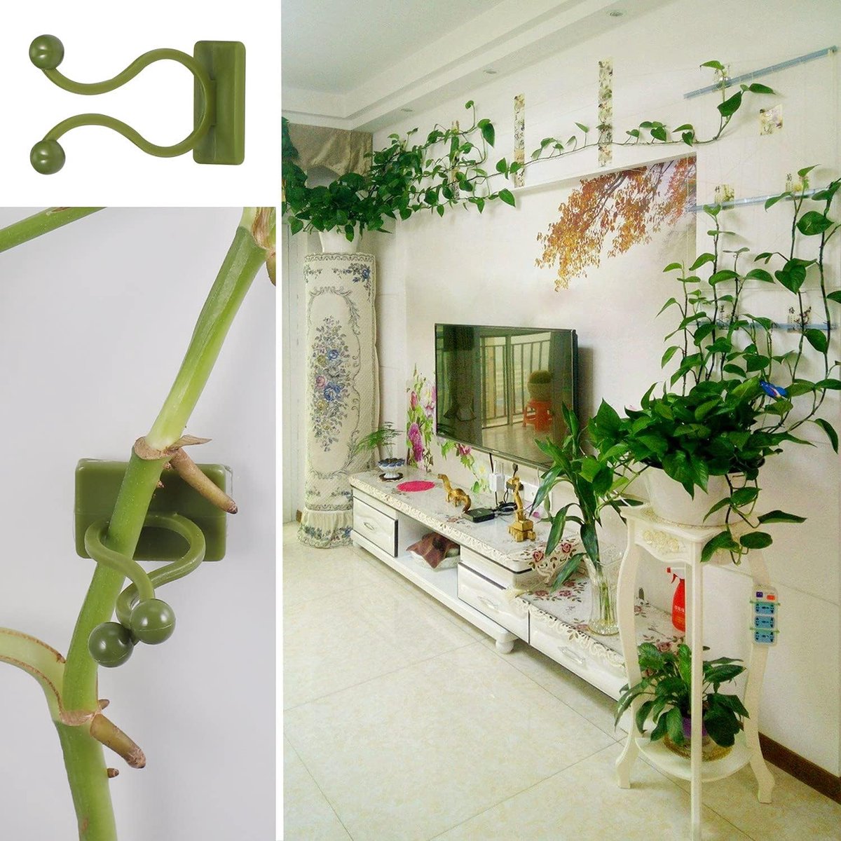 Plant Clips - Plant Clips - Climbing Plant Guide - Tie Up - Plant Support - Garden Clips - Cable Organizer - Wall-Mounted Plant Clips - For Indoor Use - Wall Mounting - Multi-purpose - Reusable - Self-Adhesive - Green/White - Image 3