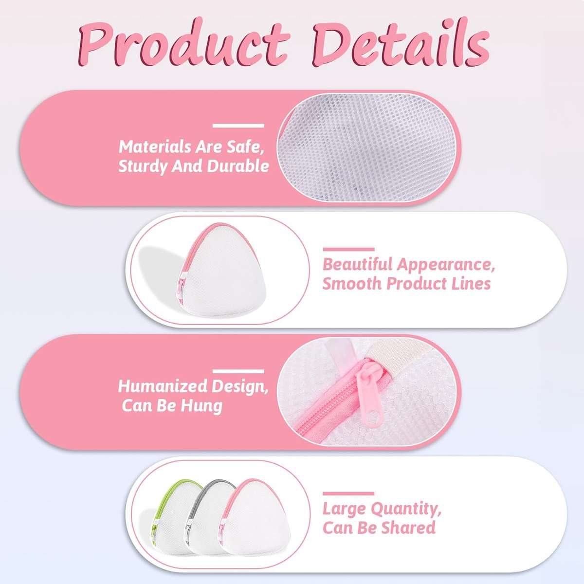 Laundry Bags - 3 Pieces - Laundry Bags With Zipper - Protect Your Laundry And Washing Machine - Laundry Bag - Laundry Nets - Semi-Round Washing Machine Bag - Underwear - Bra - Reusable Mesh Laundry Bag - Delicate Laundry - 17x15 Cm - Pink+Green+Gray - Image 4