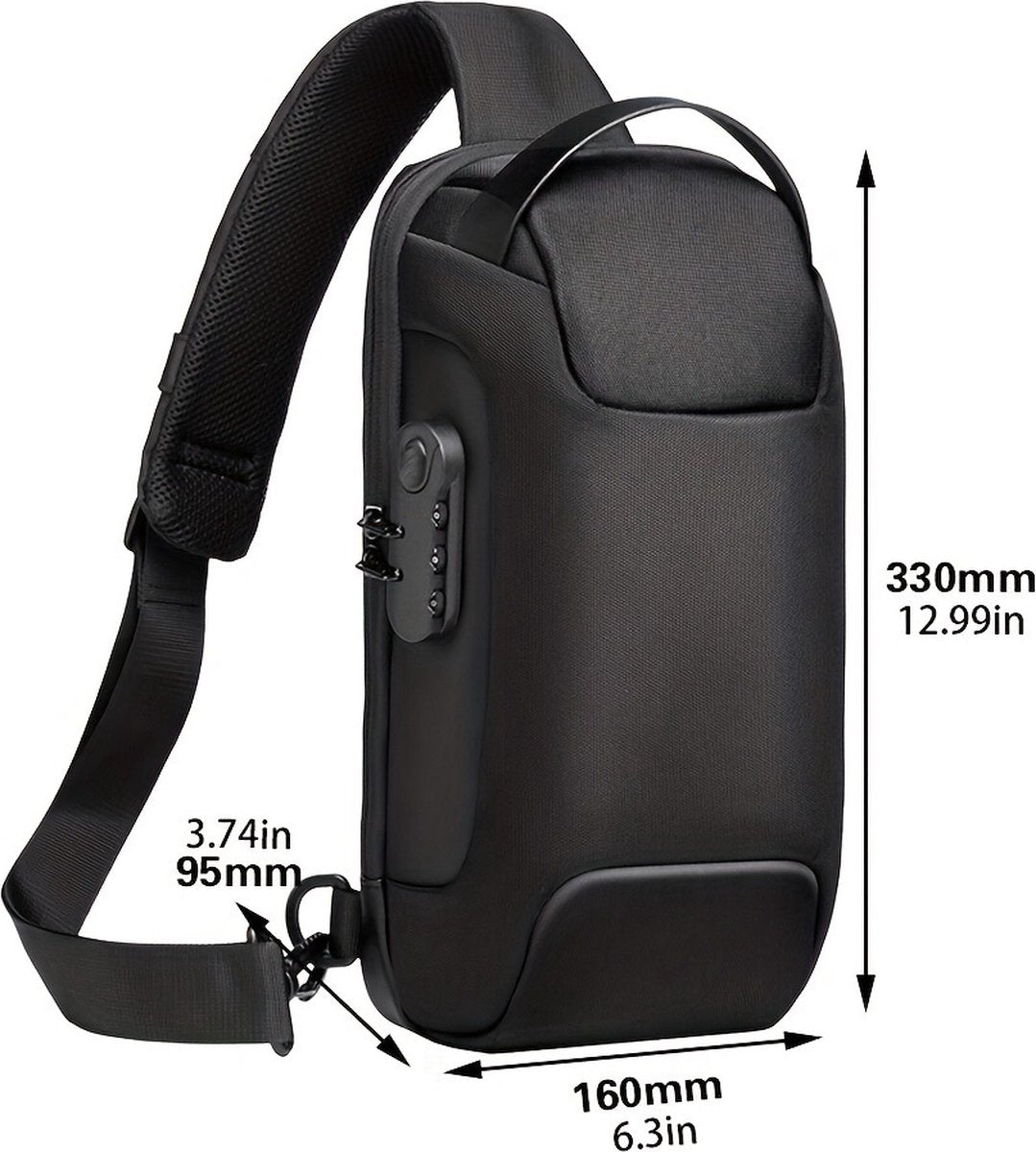 Crossbody Bag - Sling Bag - Chest Bag - Anti-Theft & Waterproof - With USB - Crossbody Bags - Women - Men - Black - Men's Crossbody Bag - Stylish and Practical Sling Bag - Crossbody Bag for Everyday Use, Hiking, Travel & Festivals - Image 4