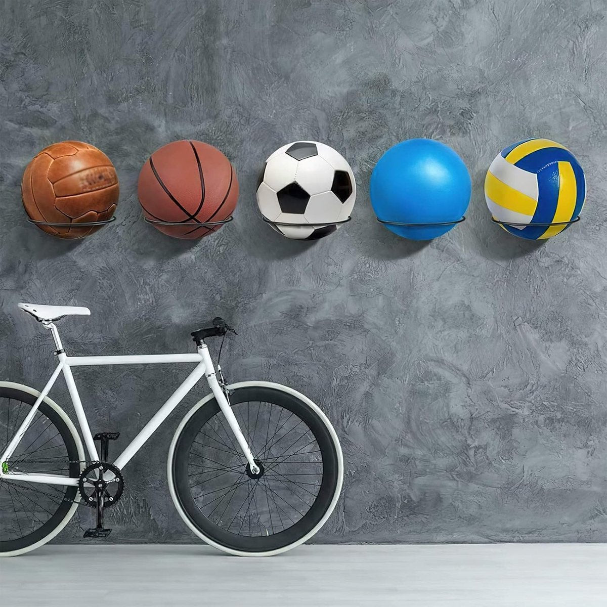 Ball Holder - 2 Pieces - Ball Storage - Ball Rack - Metal Ball Stand - Wall Ball Holder - Wall Mounted - Gift for Boys & Men - For Basketball, Football, Volleyball, Rugby - Universal - Black - Image 2