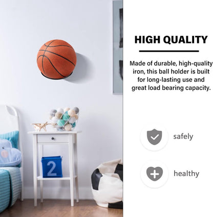 Ball Holder - 2 Pieces - Ball Storage - Ball Rack - Metal Ball Stand - Wall Ball Holder - Wall Mounted - Gift for Boys & Men - For Basketball, Football, Volleyball, Rugby - Universal - Black - Image 4