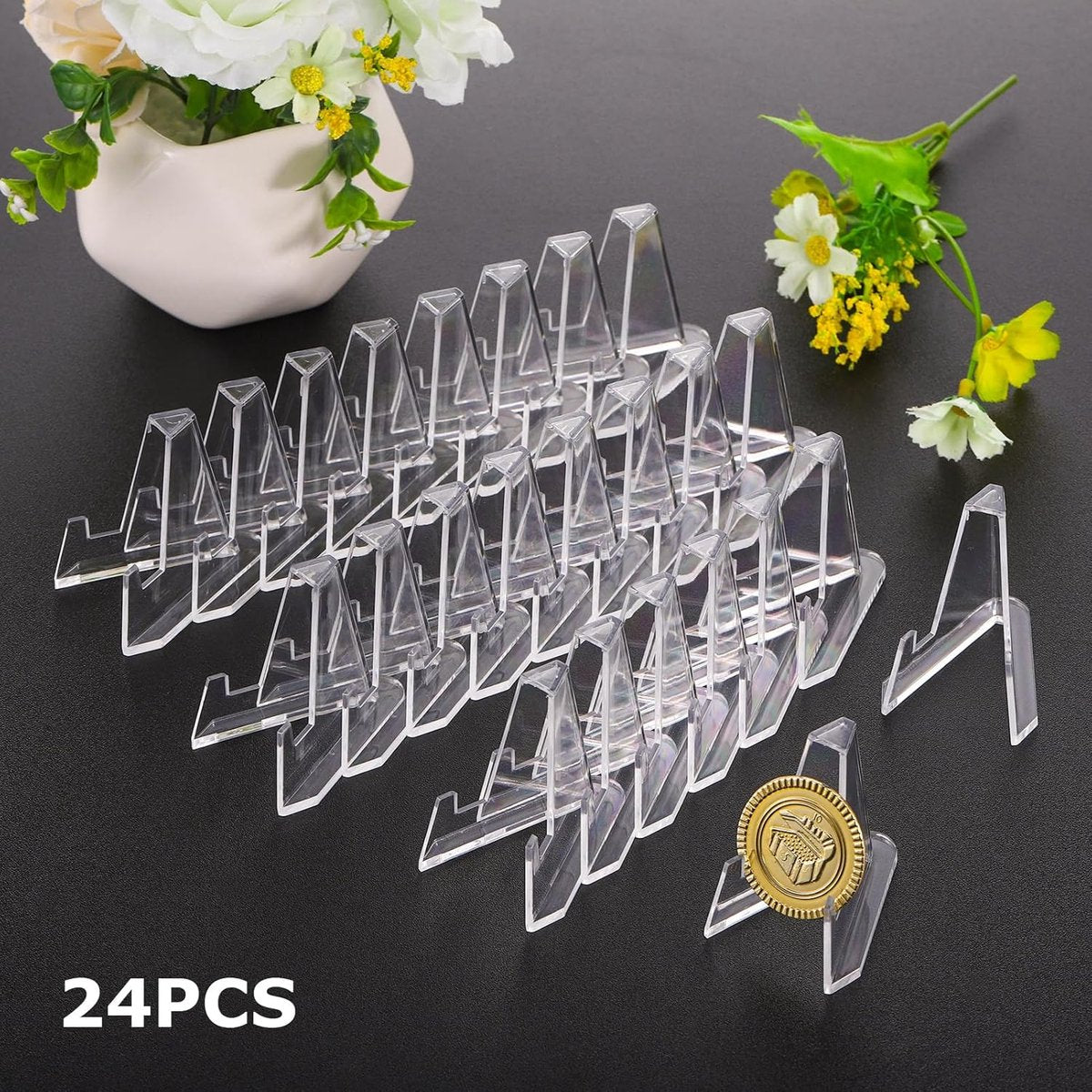 Coin Display - 24 Pieces - Coin Stand - Card Holder - Holder Suitable for Cards - Card Holder - Coin Stands - Transparent - Business Card Holder - Coin Holder - Card Rack - Card Holder - Suitable for Pokemon Top Loader - Image 2