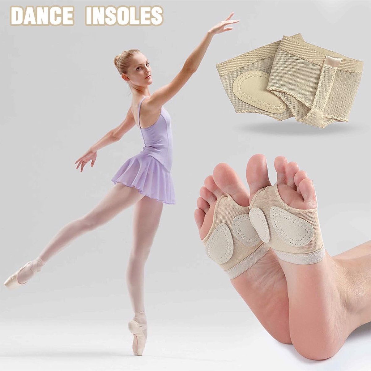 Forefoot Cushion - Heel Insoles - Anti-Slip Forefoot Insoles Heel Protection - Toe Protector Cushion - Anti-Slip Sock Pads - Fit All - Shock Absorbing - Set of 4 - Beige - Image 2