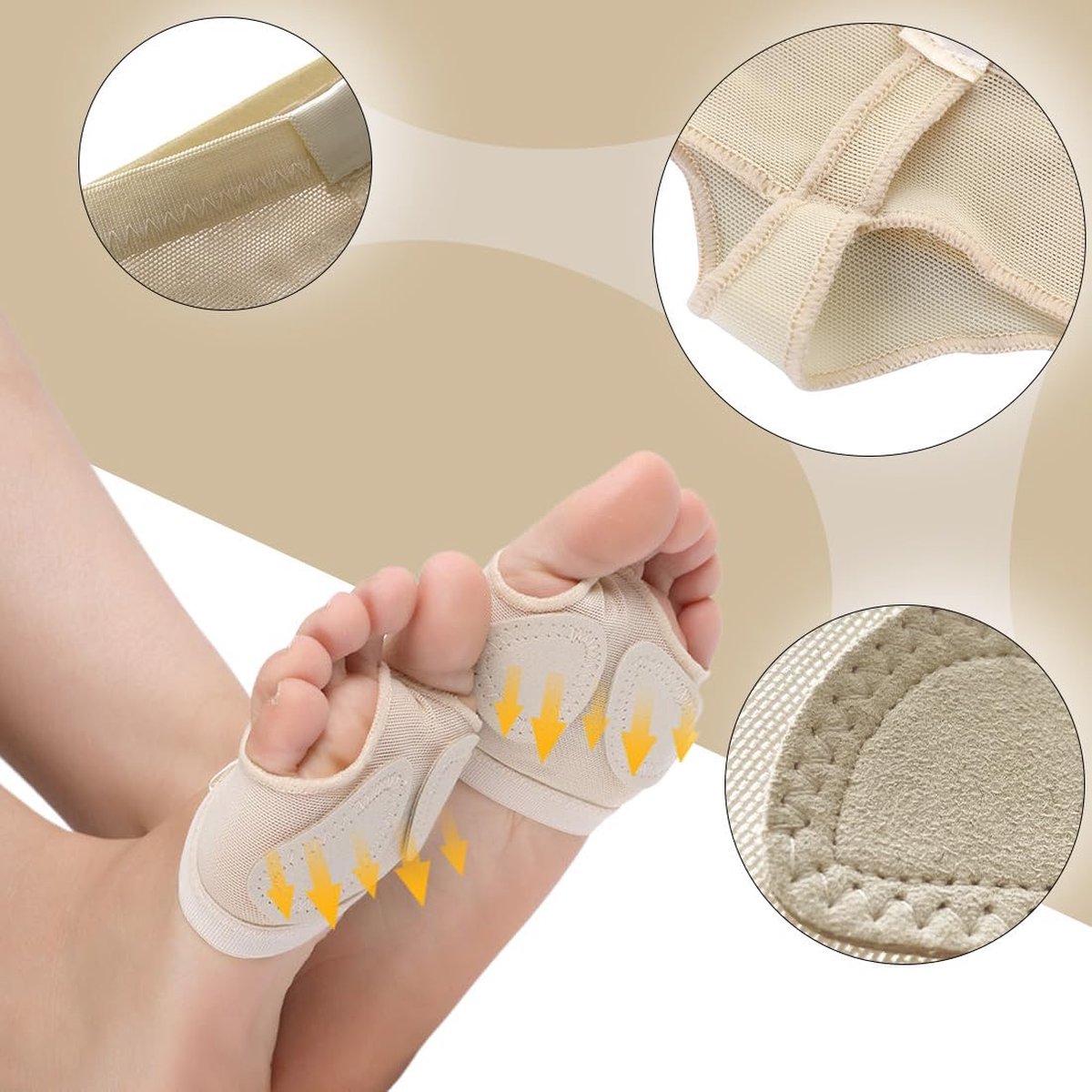 Forefoot Cushion - Heel Insoles - Anti-Slip Forefoot Insoles Heel Protection - Toe Protector Cushion - Anti-Slip Sock Pads - Fit All - Shock Absorbing - Set of 4 - Beige - Image 4