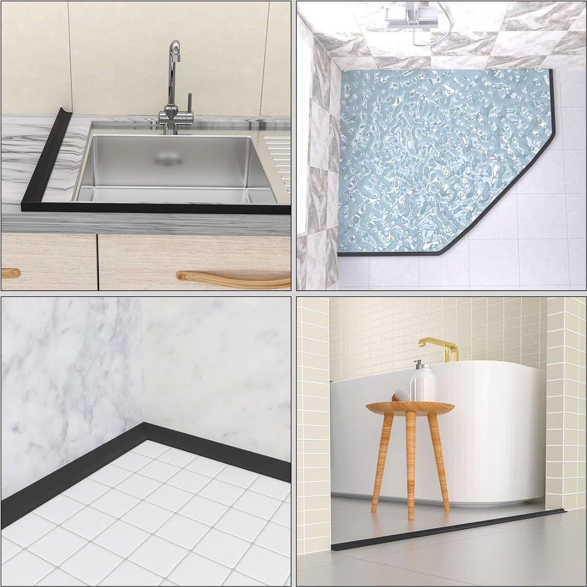 Water Threshold 200cm Black - Shower Thresholds - Self-Adhesive Shower Water Barrier - Compact - Sanitary Water Stopper - Shower Threshold - Water Stopper - Shower - Bath - Leakage - Water Barrier - Mold - Sanitary - Anti-Water Strip - Foldable Shower Wat - Image 3