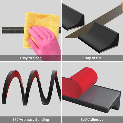 Water Threshold 200cm Black - Shower Thresholds - Self-Adhesive Shower Water Barrier - Compact - Sanitary Water Stopper - Shower Threshold - Water Stopper - Shower - Bath - Leakage - Water Barrier - Mold - Sanitary - Anti-Water Strip - Foldable Shower Wat - Image 4