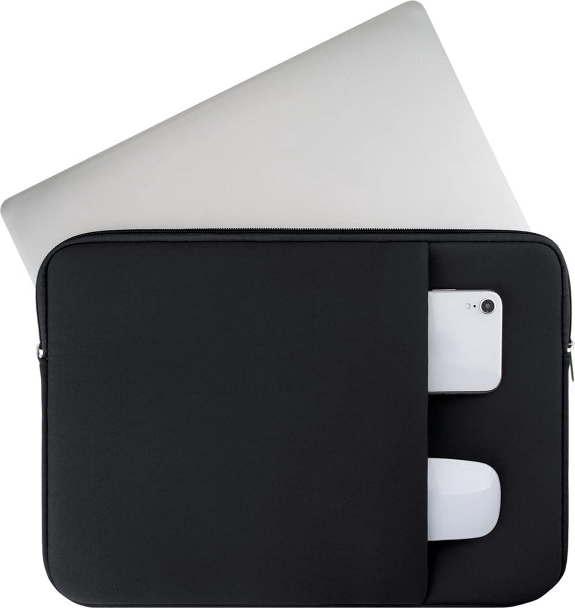 Laptop Sleeve / Pouch - 15.6 Inch - 2-Piece Extra Compartment - Laptop Sleeve with Pouch - Women's / Men's Laptop Bag - Macbook Case with Zipper - Laptop Sleeve - Laptop Case - Laptop Cover - Black - Shockproof - Scratchproof - Durable - Image 4