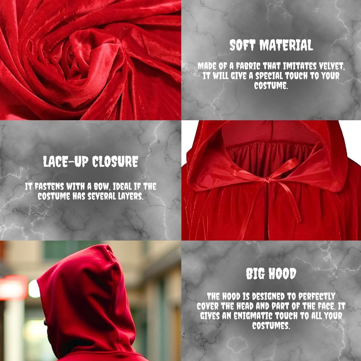 Luxury Red Hooded Coat - 170cm / XXL - Costume for Carnival Halloween - Red Velour Coat - Hat - Adults - Dress Up - Costume Cape - Gothic - Fantasy - Halloween Suit - Carnival Clothing - Women and Men - Image 5