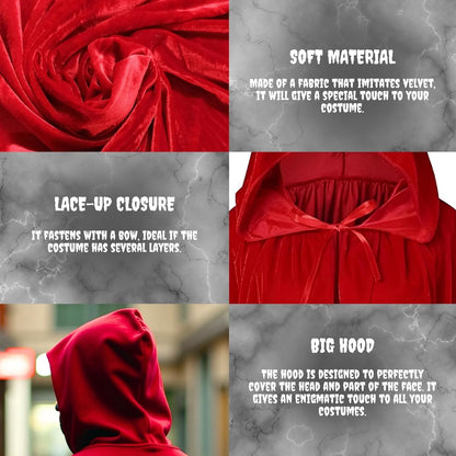 Luxury Red Hooded Coat - 170cm / XXL - Costume for Carnival Halloween - Red Velour Coat - Hat - Adults - Dress Up - Costume Cape - Gothic - Fantasy - Halloween Suit - Carnival Clothing - Women and Men - Image 5
