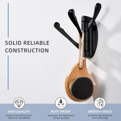 Wall Hook - Swivel Hooks - Foldable Towel Hook - Triple Hook - Hooks - Hanging Hooks - Wall Hook - Coat Hook - Towel Hanger - Towel Hooks - Coat Rack Hook - Coat Rack Hooks - Hat Hook - Metal - For Bathroom, Kitchen - Matte Black - Image 4