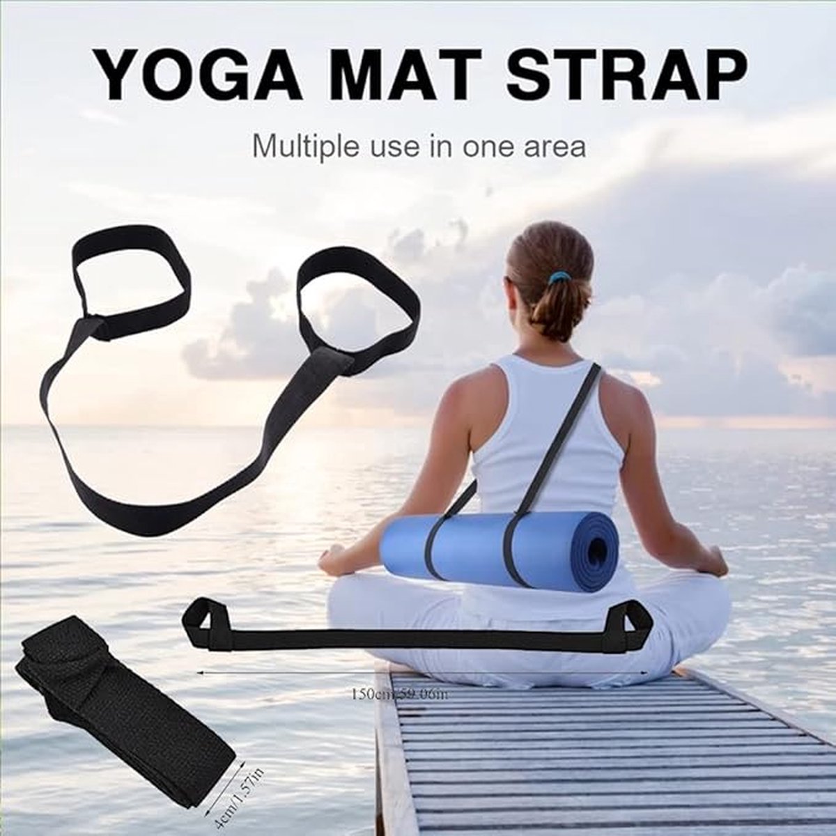 Yoga Strap - Yoga Belt - Yoga Strap - Carrying Strap - Strap For Yoga Mat - Yoga Mat Carrying Strap - Strap For Yoga Mat - For Extra Thick Mat -Workout Gear - For All Mats - Adjustable - Black - Image 4