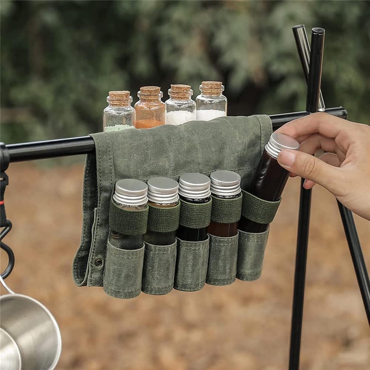 Camping Spice Kit - Portable Spice Bag with 9 Mini Spice Jars - Camping Set Travel Accessories - For Travel, Outdoors, Camping, Barbecue, Picnic - Portable Camping Spice Set - Image 4