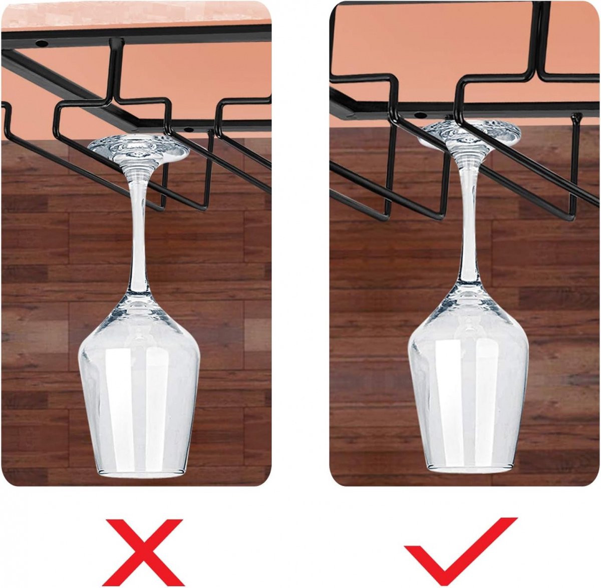 Wine Glass Holder - Wine Glass Hanging Rack - Wine Glass Rack - Glass Rack - Wine Glass Holder - Wine Rack - 4 Rows - Wine Glass Holder - Wine Glass Rack - Wine Glass Organizer - Glass Hanging Rack - For Bar, Kitchen and Cafe - Black - Includes Mounting H - Image 3