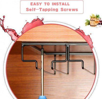 Wine Glass Holder - Wine Glass Hanging Rack - Wine Glass Rack - Glass Rack - Wine Glass Holder - Wine Rack - 4 Rows - Wine Glass Holder - Wine Glass Rack - Wine Glass Organizer - Glass Hanging Rack - For Bar, Kitchen and Cafe - Black - Includes Mounting H - Image 4