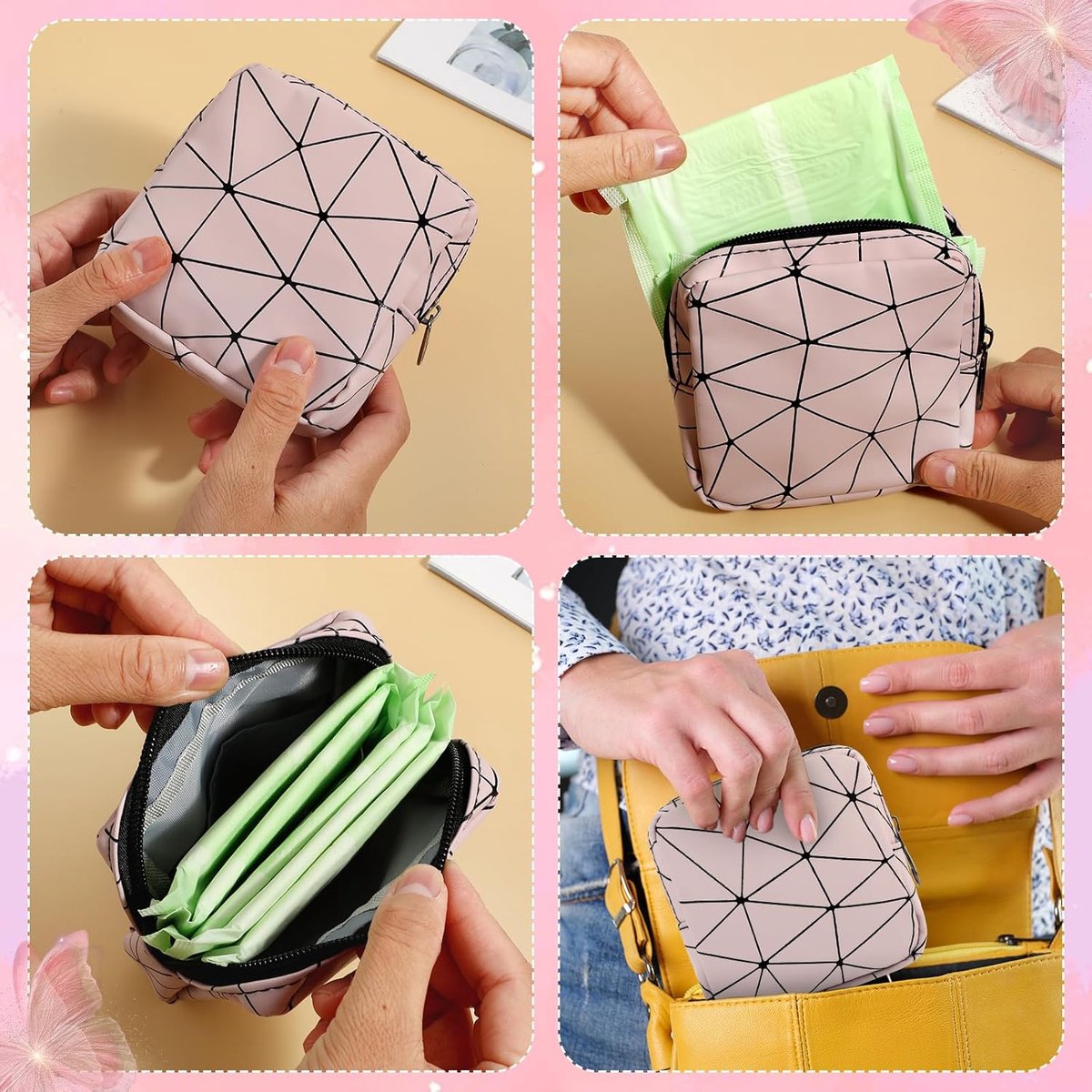 Sanitary pad organizer - Mini sanitary pad organizer - Tampon organizer - Reusable menstrual bag - Sanitary pad organizer with zipper - Menarche organizer set - for women - teenagers - girls and school - Image 2