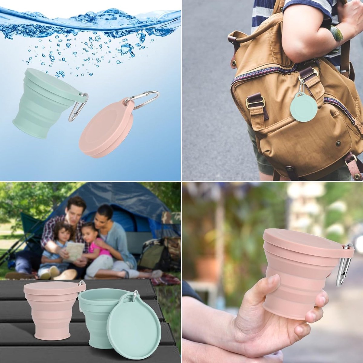 Foldable Cup - 4 Pieces - Pocket Cup - Silicone Cup - Pocket Cup - Travel Cup - Coffee / Tea Cup - 180 ml - Reusable - Foldable - On the Go - Camping - Reusable - To Go - Image 2