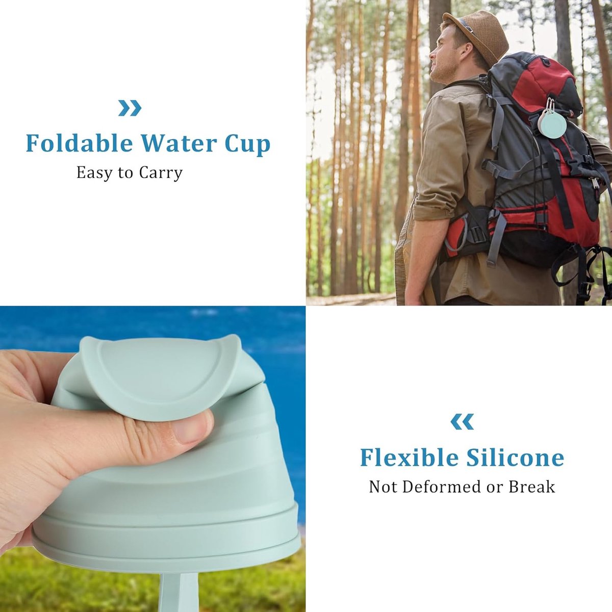 Foldable Cup - 4 Pieces - Pocket Cup - Silicone Cup - Pocket Cup - Travel Cup - Coffee / Tea Cup - 180 ml - Reusable - Foldable - On the Go - Camping - Reusable - To Go - Image 3