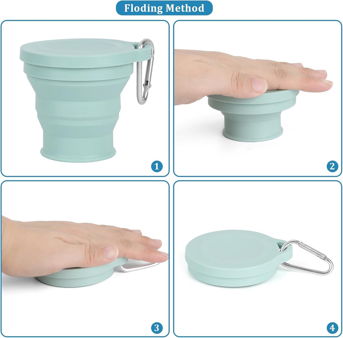 Foldable Cup - 4 Pieces - Pocket Cup - Silicone Cup - Pocket Cup - Travel Cup - Coffee / Tea Cup - 180 ml - Reusable - Foldable - On the Go - Camping - Reusable - To Go - Image 5