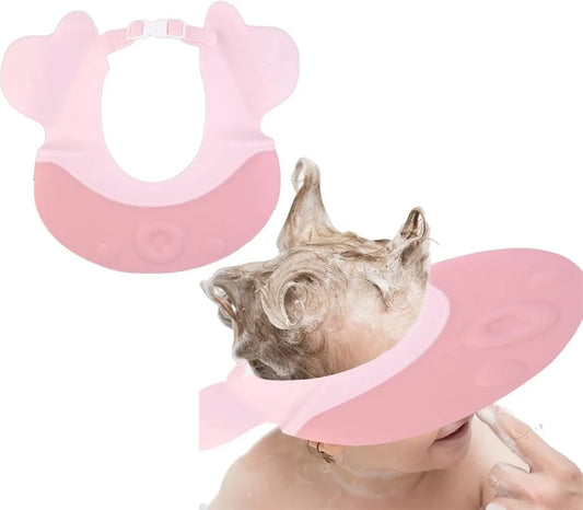 Kids Shower Cap - Baby Bath Cap - Toddler Hair Washing Aid Cap - Adjustable Waterproof PE Bath Cap For Infant & Child - Pink