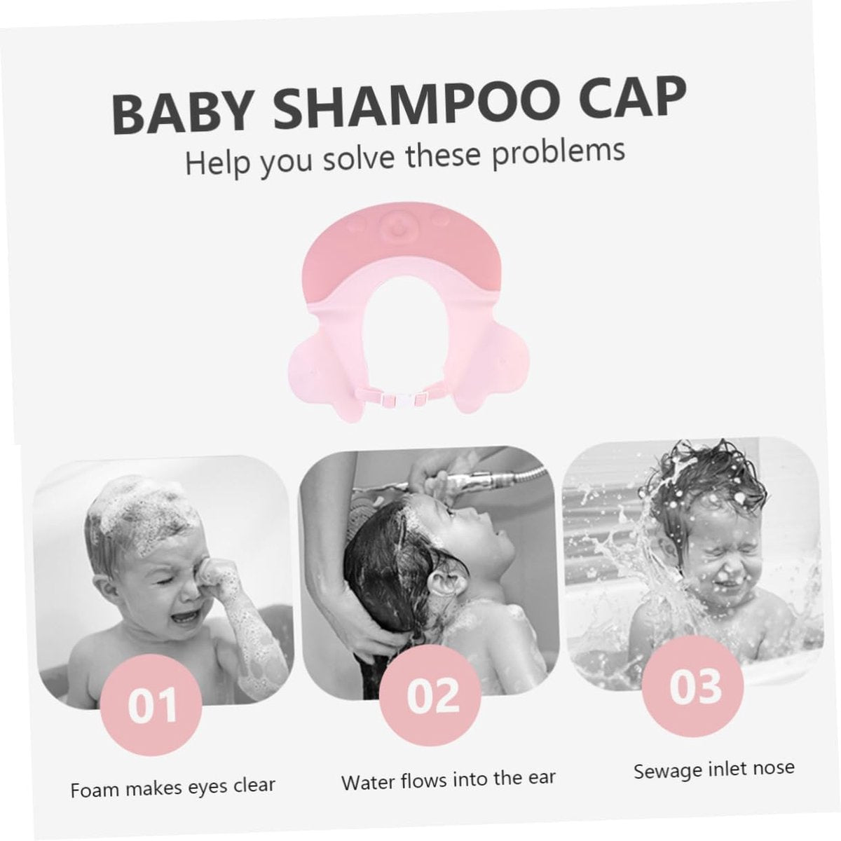 Shower cap - Shower cap - Bath cap - Baby shower cap - Child's hair washing aid cap - Shower cap - Shower cap for children - Silicone bath and shower cap - Cap - Adjustable - For toddler and baby - Pink - Image 3