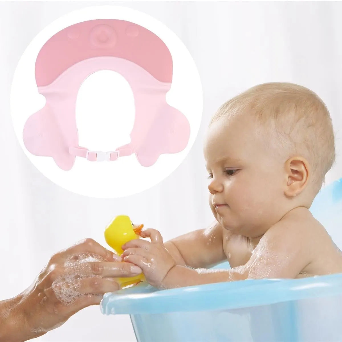Kids Shower Cap - Baby Bath Cap - Toddler Hair Washing Aid Cap - Adjustable Waterproof PE Bath Cap For Infant & Child - Pink - Image 5