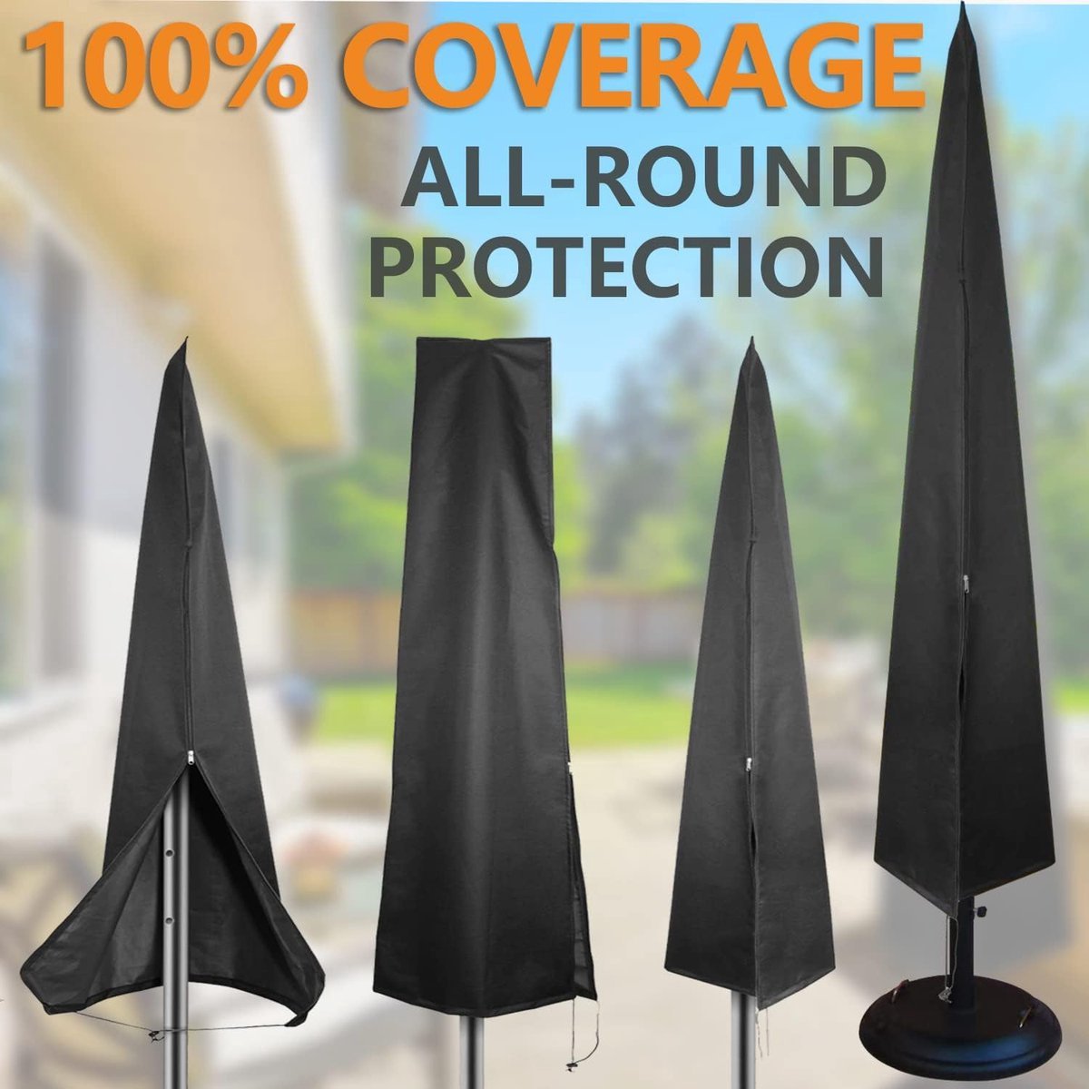 Parasol Cover - 190×50×30cm - Standing Parasol - Sturdy & Durable - Waterproof Parasol Cover 600D - With Zipper, Drawstring and Storage Pouch - Waterproof / Dustproof / Weatherproof - Khaki - For Cantilever Parasol and Standing Parasol - Image 4